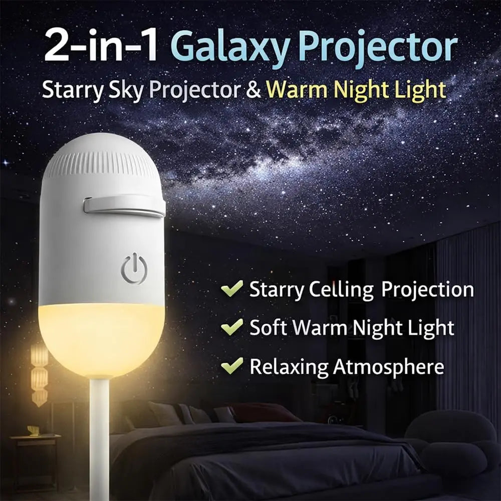 2-in-1 Galaxy Projector – Transform any room with a stunning starry sky display. Features dual lighting modes, relaxing night light effects, and USB power for easy use. Perfect for bedrooms, gaming setups, parties, or cozy nights in.