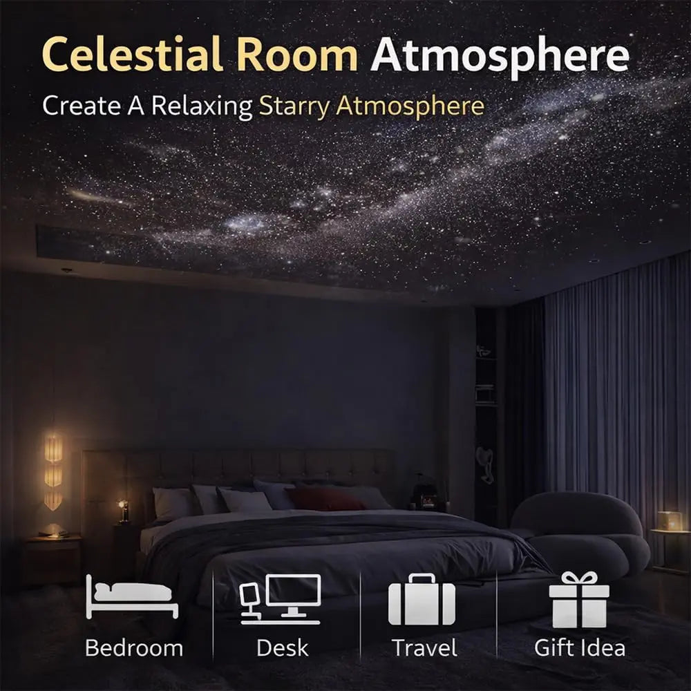 2-in-1 Galaxy Projector – Transform any room with a stunning starry sky display. Features dual lighting modes, relaxing night light effects, and USB power for easy use. Perfect for bedrooms, gaming setups, parties, or cozy nights in.